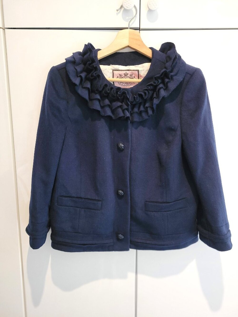 Juicy Couture Wool Blend Ruffle Collar Ladylike Jacket Size L